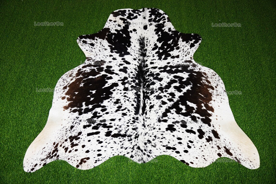 Tricolor Cowhide (5 X 5 ft.) Medium Size Exact As Photo Cowhide RUG | 100% Natural Cowhide Rug | Real Hair-on Cowhide Leather Rug | C849