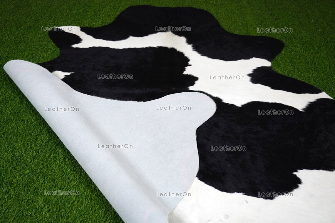 Black White Large (5 X 5.6 ft.) Exact As Photo Cowhide Area RUG | 100% Natural Cowhide Rug | Genuine Hair-on Cowhide Leather Rug | C850