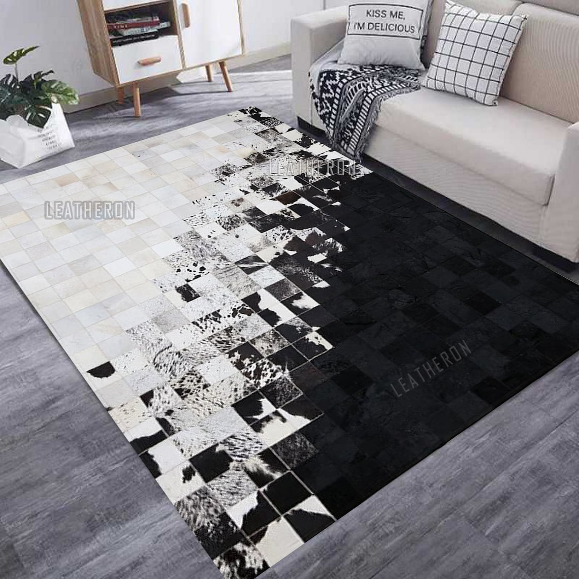 HANDMADE 100% Natural COWHIDE RUG | Patchwork Cowhide Area Rug | Real Cowhide Hallway Runner | Hair on Leather Cowhide Carpet | PR13