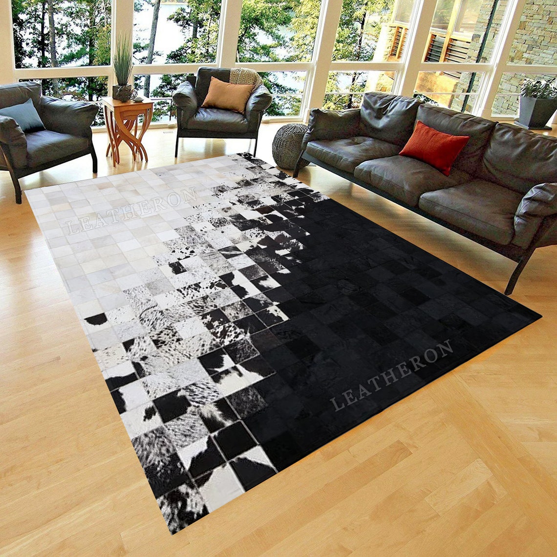 Ask for ANY SIZE ! Patchwork cowhide rug natural hair on - area genuine 2024 NATURAL black, white, checker tones soft - c1 custom made