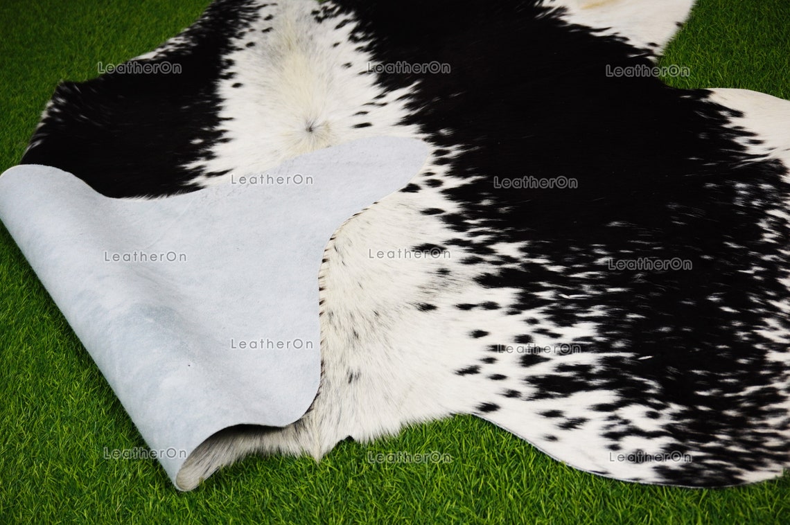 Black White Small (5 X 4 ft.) Exact As Photo Cowhide Rug | 100% Natural Cowhide Area Rug | Real Hair-on Leather Cowhide Rug | C802