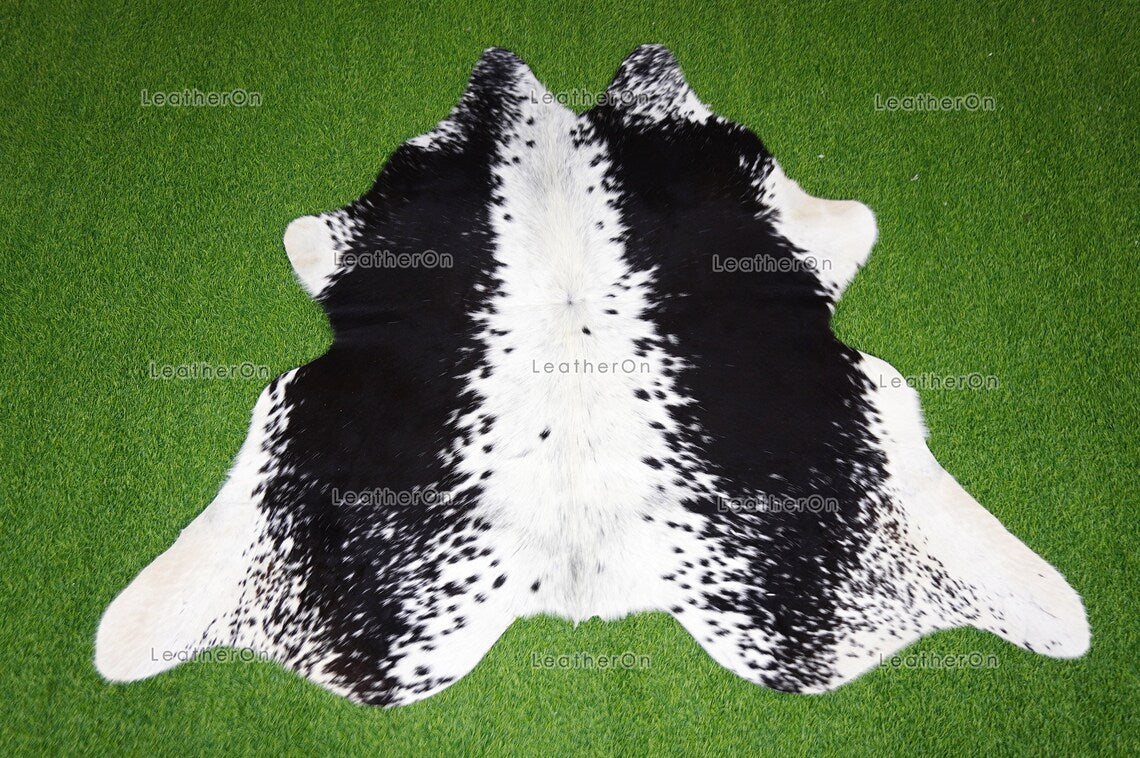 Black White Small (5 X 4 ft.) Exact As Photo Cowhide Rug | 100% Natural Cowhide Area Rug | Real Hair-on Leather Cowhide Rug | C802