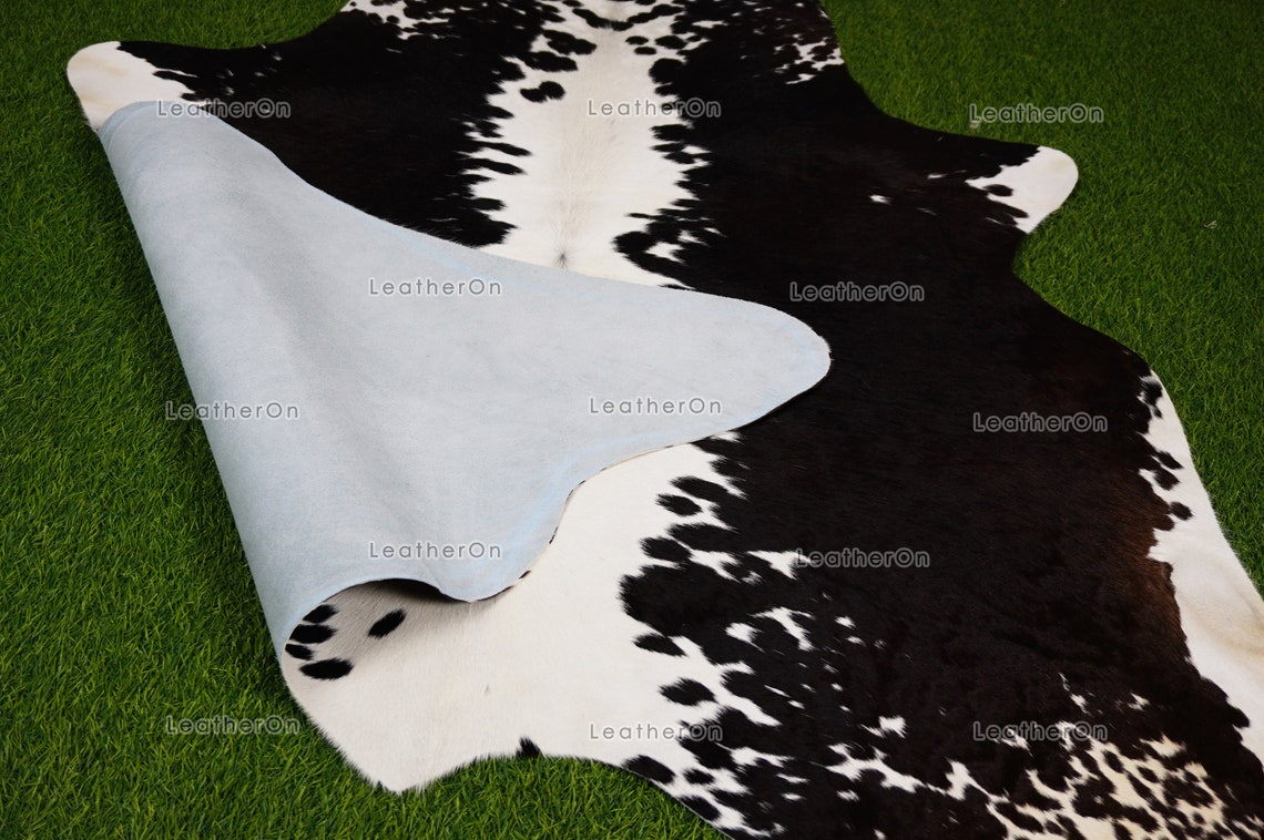 Black White Small (4.7 X 4.9 ft.) Exact As Photo Cowhide Rug | 100% Natural Cowhide Area Rug | Real Hair-on Leather Cowhide Rug | C803