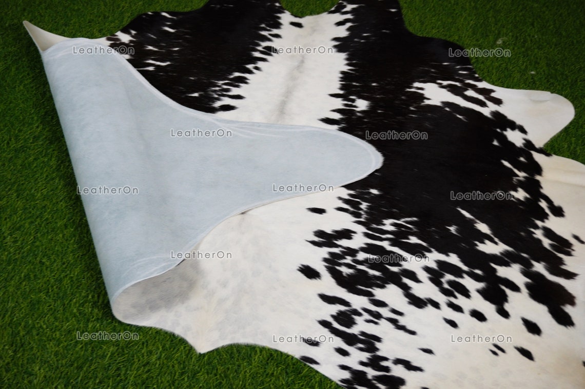 Black White Small (5 X 4 ft.) Exact As Photo Cowhide Rug | 100% Natural Cowhide Area Rug | Real Hair-on Leather Cowhide Rug | C804