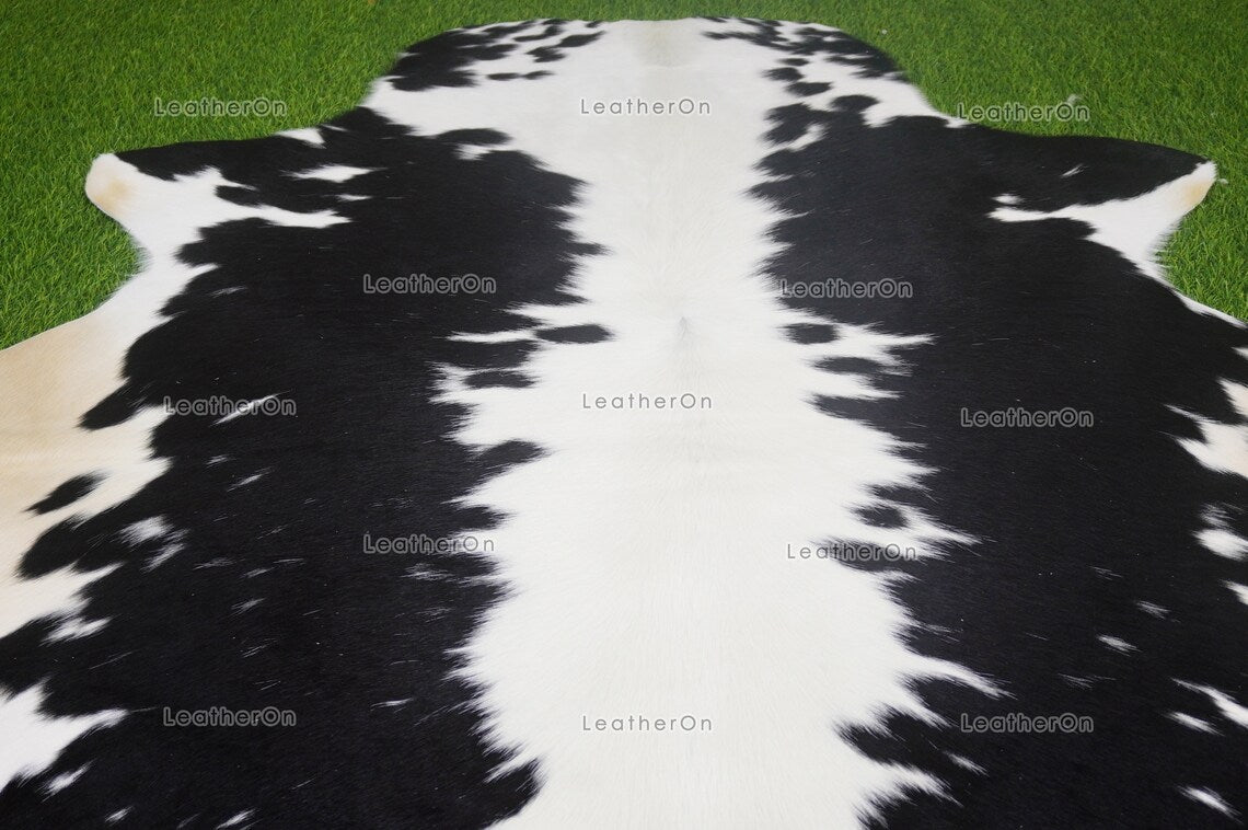 Black White Small (4.8 X 4.8 ft.) Exact As Photo Cowhide Rug | 100% Natural Cowhide Area Rug | Real Hair-on Leather Cowhide Rug | C807