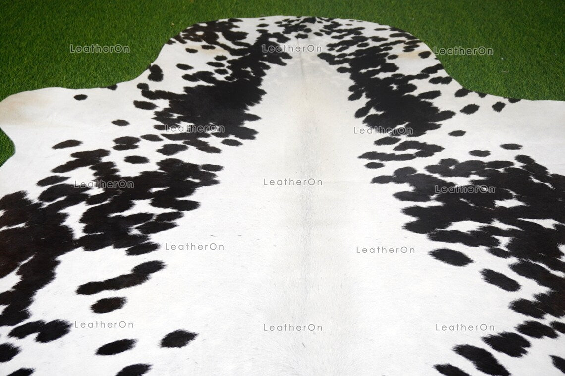 Black White Medium (5 X 5 ft.) Exact As Photo Cowhide RUG | 100% Natural Cowhide Area Rug | Genuine Hair-on Cowhide Leather Rug | C808