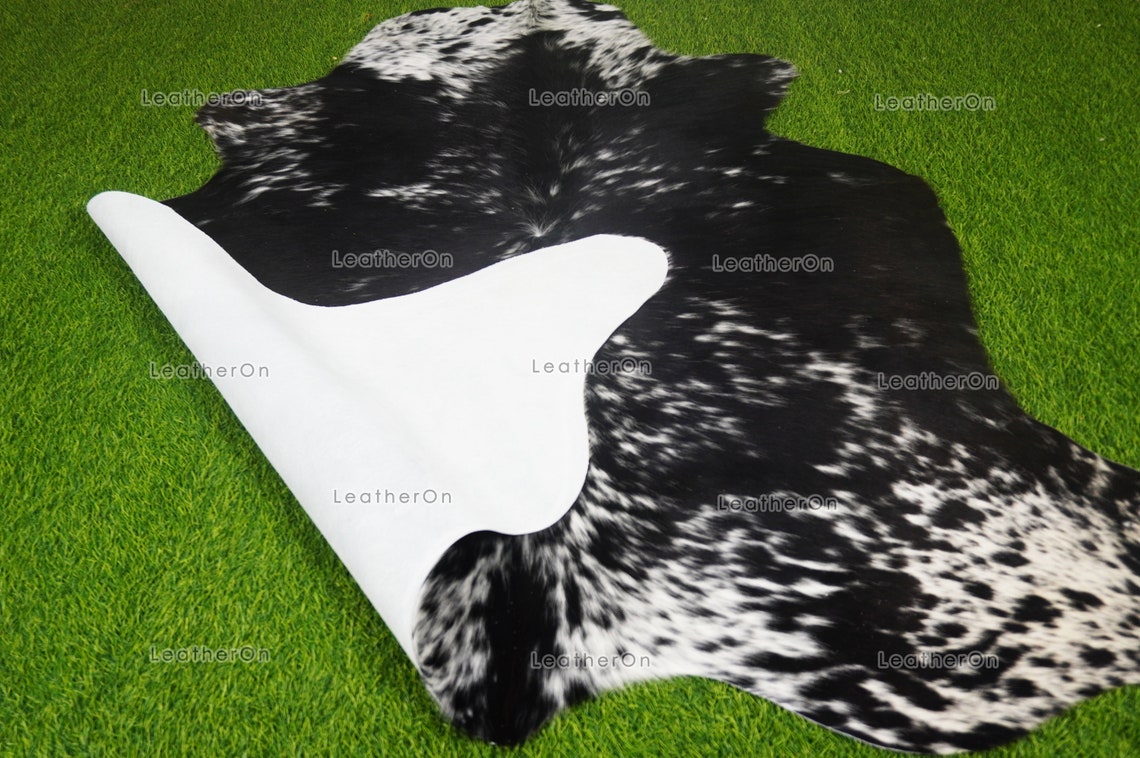 Black White Medium (5 X 5 ft.) Exact As Photo Cowhide RUG | 100% Natural Cowhide Area Rug | Genuine Hair-on Cowhide Leather Rug | C809