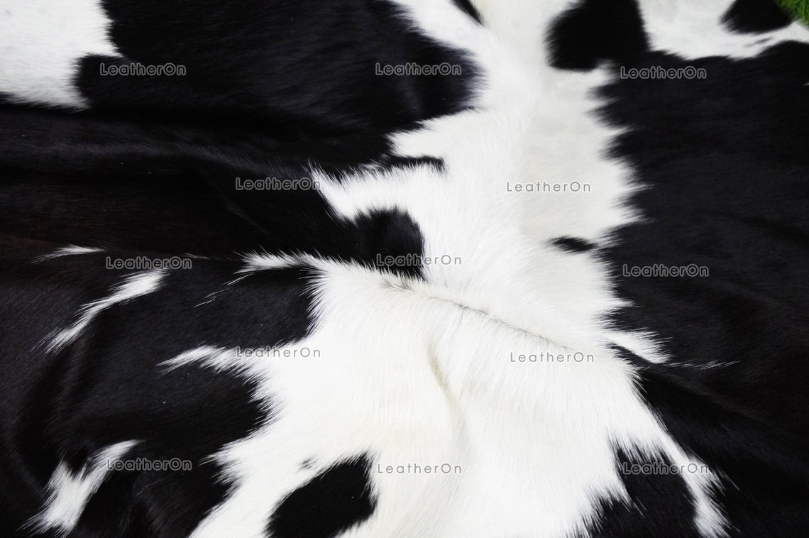 Black White Medium (5 X 5 ft.) Exact As Photo Cowhide RUG | 100% Natural Cowhide Area Rug | Genuine Hair-on Cowhide Leather Rug | C811