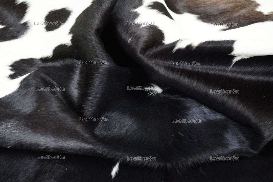 Black White Medium (5 X 5 ft.) Exact As Photo Cowhide RUG | 100% Natural Cowhide Area Rug | Genuine Hair-on Cowhide Leather Rug | C812