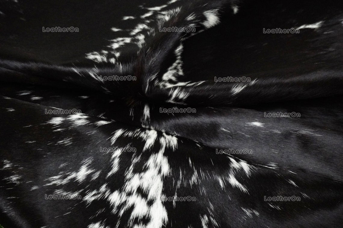 Black White XLARGE (5.8 X 6 ft.) Exact As Photo Cowhide Rug | 100% Natural Cowhide Area Rug | Real Hair-on Leather Cowhide Rug | C815