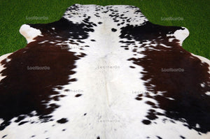 Tricolor Small (4.4 X 4.5 ft.) Exact As Photo Cowhide Rug | 100% Natural Cowhide Area Rug | Real Hair-on Leather Cowhide Rug | C816