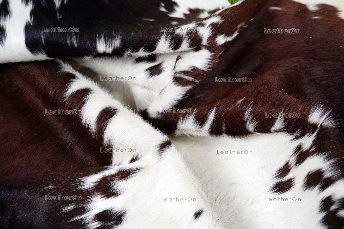 Tricolor Small (4.4 X 4.5 ft.) Exact As Photo Cowhide Rug | 100% Natural Cowhide Area Rug | Real Hair-on Leather Cowhide Rug | C816