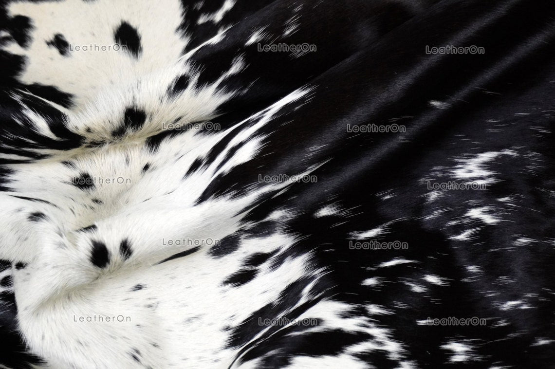 Black White Small (3.4 X 4 ft.) Exact As Photo Cowhide Area Rug | 100% Natural Cowhide Rug | Real Hair-on Leather Cowhide Rug | C818
