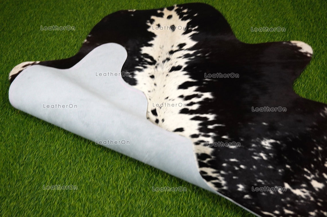 Black White Small (3.4 X 4 ft.) Exact As Photo Cowhide Area Rug | 100% Natural Cowhide Rug | Real Hair-on Leather Cowhide Rug | C818