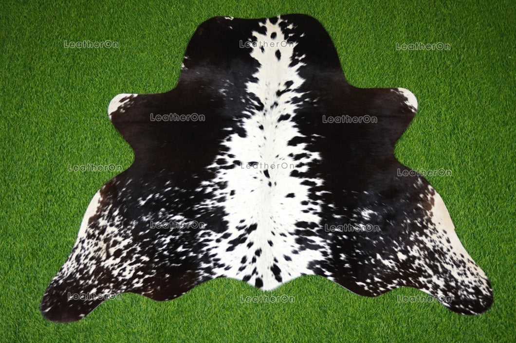 Black White Small (3.4 X 4 ft.) Exact As Photo Cowhide Area Rug | 100% Natural Cowhide Rug | Real Hair-on Leather Cowhide Rug | C818