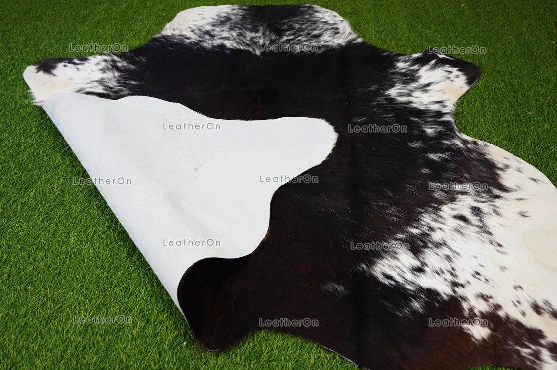 Tricolor Small (4.6 X 4.8 ft.) Exact As Photo Cowhide Area Rug | 100% Natural Cowhide Rug | Real Hair-on Leather Cowhide Rug | C821