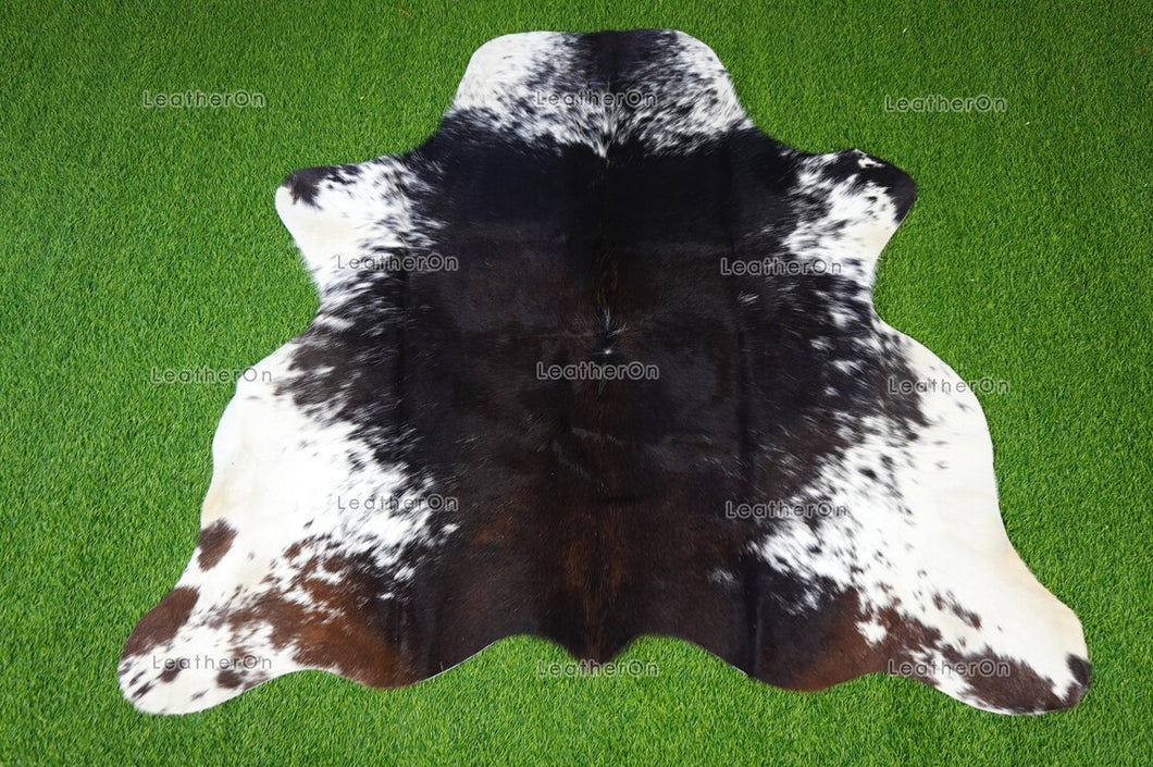 Tricolor Small (4.6 X 4.8 ft.) Exact As Photo Cowhide Area Rug | 100% Natural Cowhide Rug | Real Hair-on Leather Cowhide Rug | C821