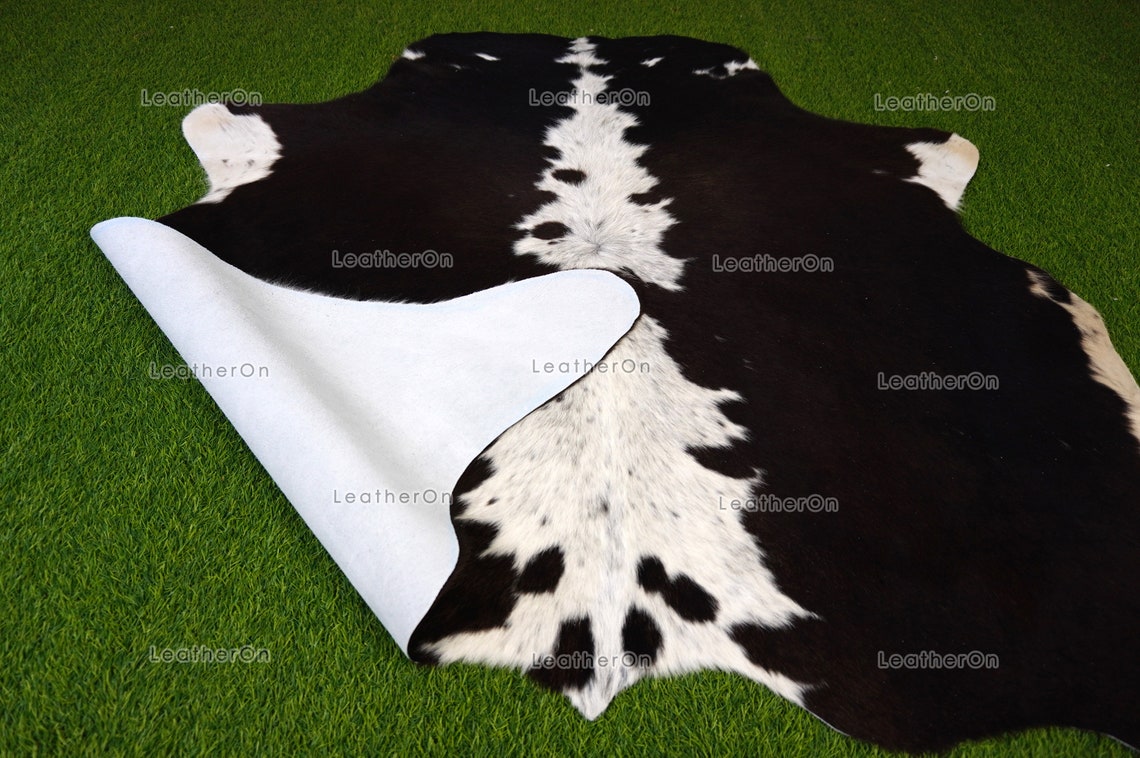 Black White Medium (5 X 5 ft.) Exact As Photo Cowhide RUG | 100% Natural Cowhide Area Rug | Genuine Hair-on Cowhide Leather Rug | C823