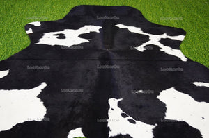 Black White Small (3.9 X 4 ft.) Exact As Photo Cowhide Area Rug | 100% Natural Cowhide Rug | Real Hair-on Leather Cowhide Rug | C827