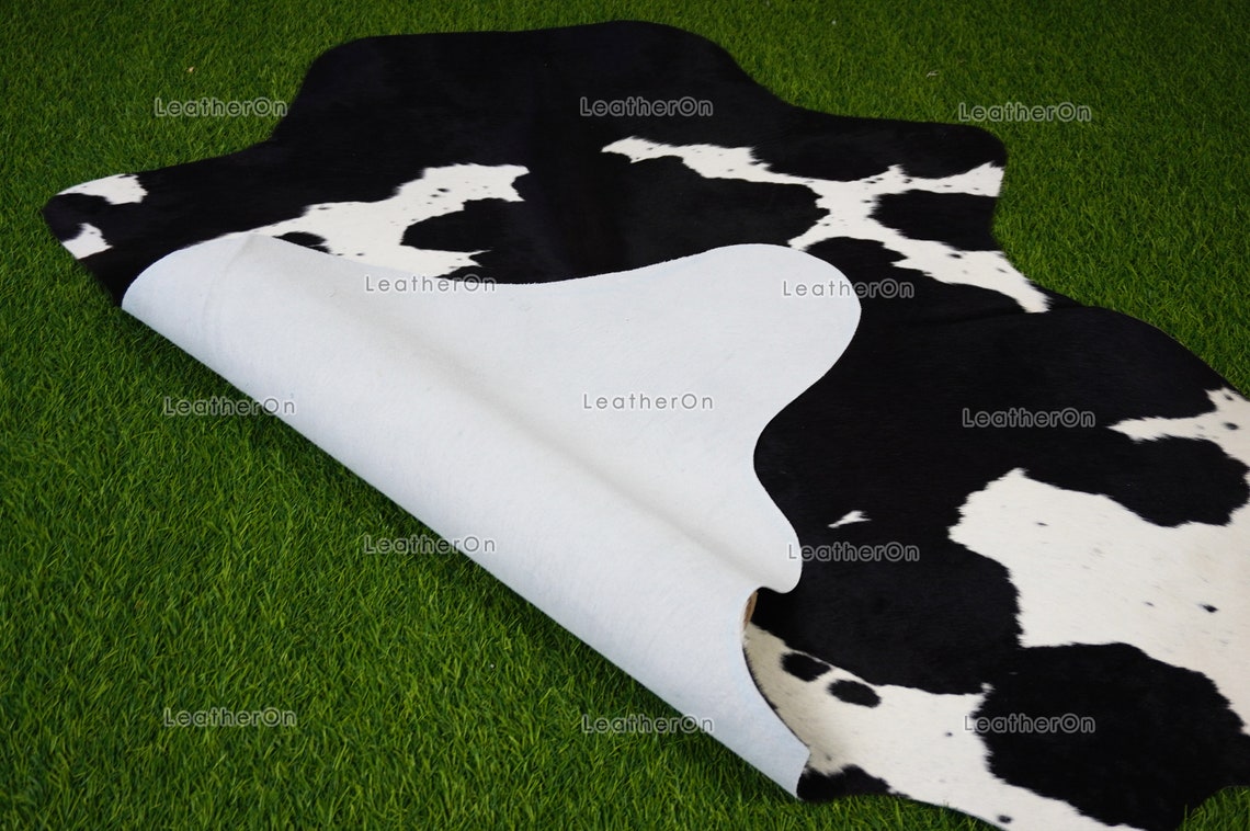 Black White Small (3.9 X 4 ft.) Exact As Photo Cowhide Area Rug | 100% Natural Cowhide Rug | Real Hair-on Leather Cowhide Rug | C827