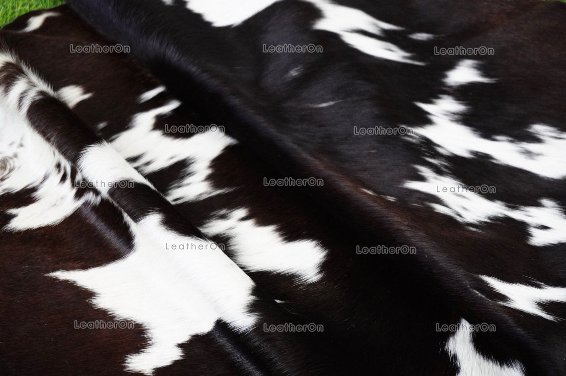 Tricolor Small (4.3 X 4.5 ft.) Exact As Photo Cowhide Area Rug | 100% Natural Cowhide Rug | Real Hair-on Leather Cowhide Rug | C829