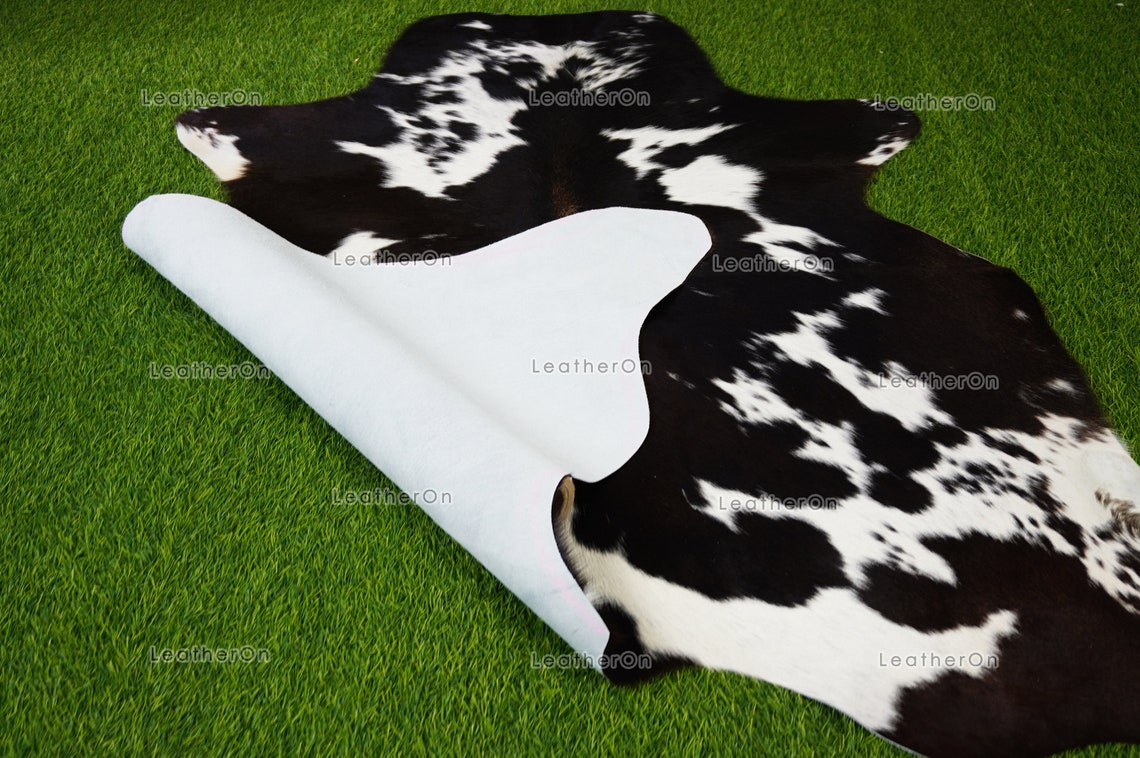 Tricolor Small (4.3 X 4.5 ft.) Exact As Photo Cowhide Area Rug | 100% Natural Cowhide Rug | Real Hair-on Leather Cowhide Rug | C829