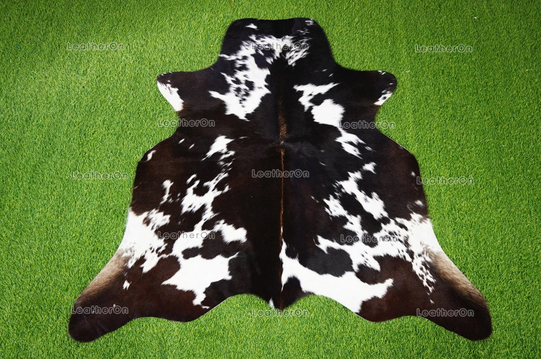 Tricolor Small (4.3 X 4.5 ft.) Exact As Photo Cowhide Area Rug | 100% Natural Cowhide Rug | Real Hair-on Leather Cowhide Rug | C829
