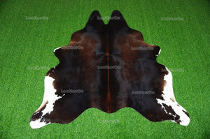 Tricolor Cowhide (5 X 4.9 ft.) Medium Size Exact As Photo Cowhide RUG | 100% Natural Cowhide Rug | Real Hair-on Cowhide Leather Rug | C836