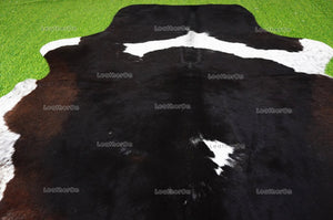 Tricolor XLARGE (5.7 X 6 ft.) Exact As Photo Cowhide Rug | 100% Natural Cowhide Area Rug | Real Hair-on Leather Cowhide Rug | C838