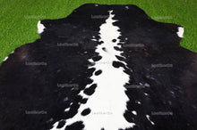 Load image into Gallery viewer, Black White Small (4 X 4.9 ft.) Exact As Photo Cowhide Rug | 100% Natural Cowhide Area Rug | Real Hair-on Leather Cowhide Rug | C840
