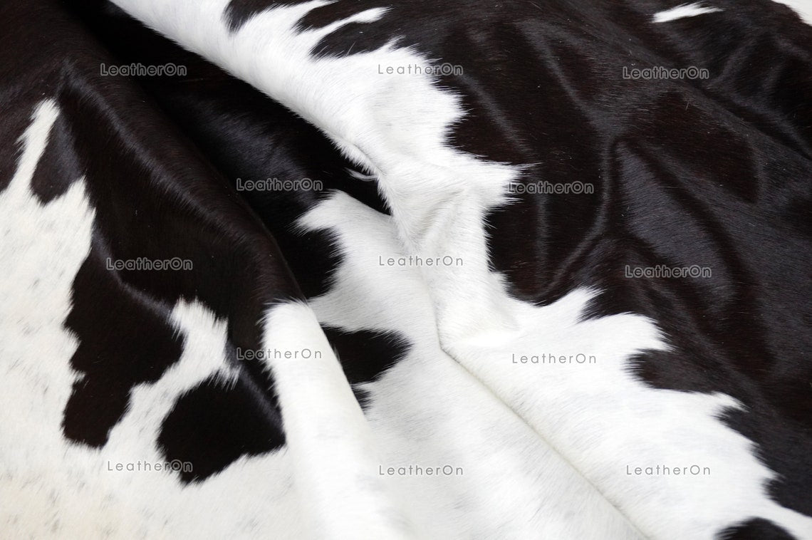 Black White XLARGE (6 X 6 ft.) Exact As Photo Cowhide Rug | 100% Natural Cowhide Area Rug | Real Hair-on Leather Cowhide Rug | C842