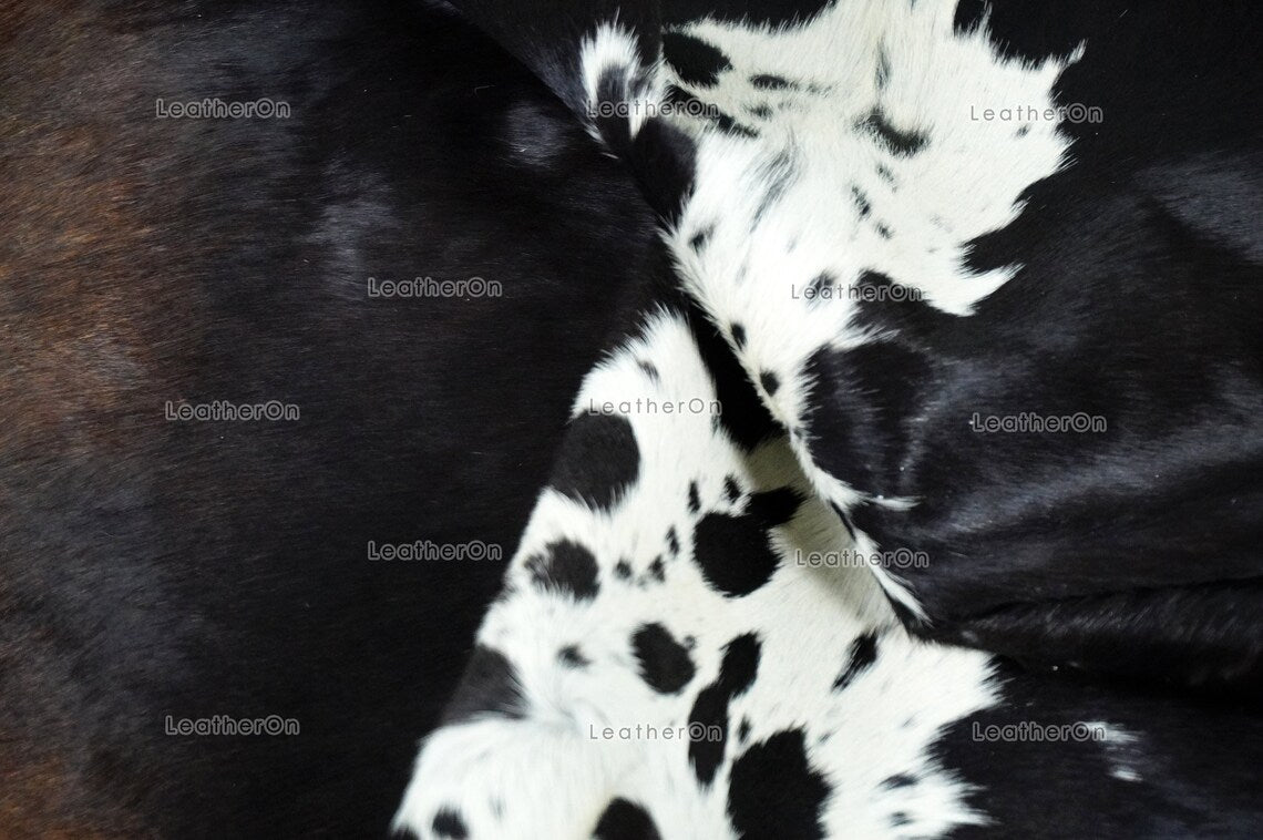 Tricolor Small (4.5 X 4.8 ft.) Exact As Photo Cowhide Rug | 100% Natural Cowhide Area Rug | Real Hair-on Leather Cowhide Rug | C843