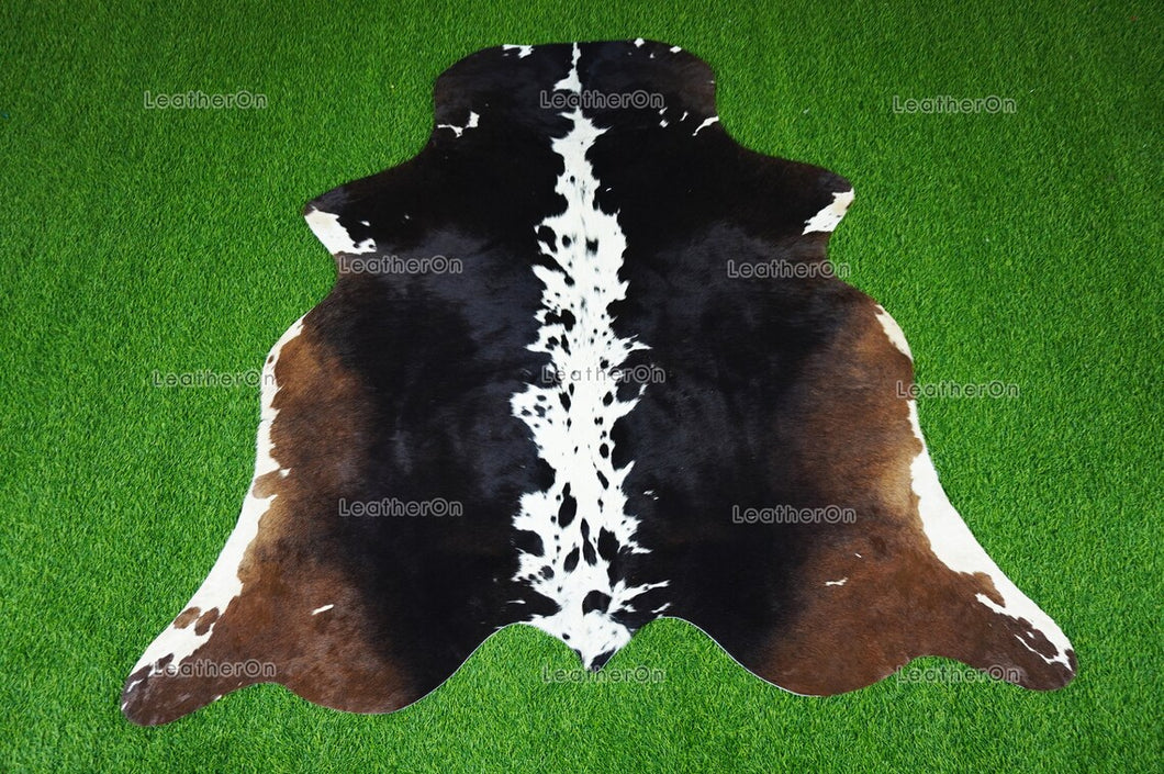 Tricolor Small (4.5 X 4.8 ft.) Exact As Photo Cowhide Rug | 100% Natural Cowhide Area Rug | Real Hair-on Leather Cowhide Rug | C843