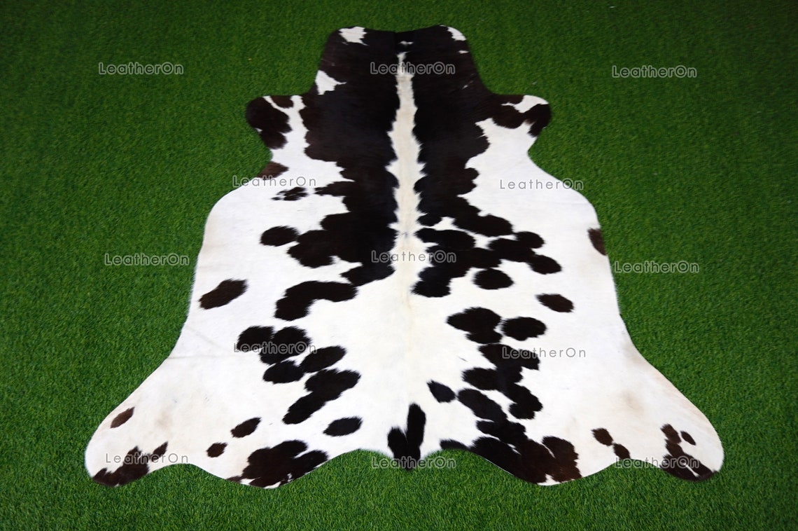 Black White Small (4.7 X 4.7 ft.) Exact As Photo Cowhide Rug | 100% Natural Cowhide Area Rug | Real Hair-on Leather Cowhide Rug | C844