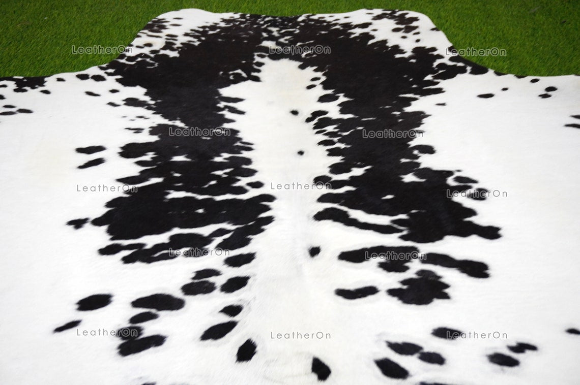 Black White Large (5.2 X 5.9 ft.) Exact As Photo Cowhide Area RUG | 100% Natural Cowhide Rug | Genuine Hair-on Cowhide Leather Rug | C845