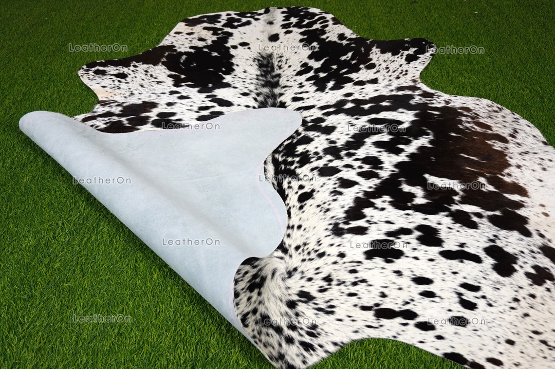Tricolor Cowhide (5 X 5 ft.) Medium Size Exact As Photo Cowhide RUG | 100% Natural Cowhide Rug | Real Hair-on Cowhide Leather Rug | C849