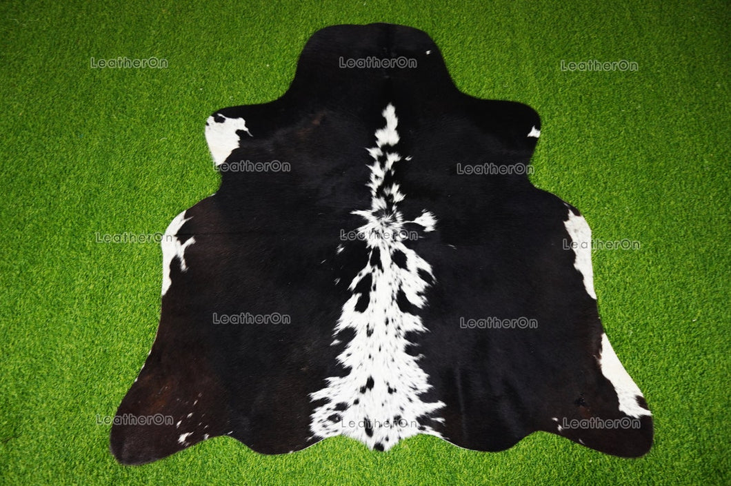 Black White Small (4.5 X 4.9 ft.) Exact As Photo Cowhide Rug | 100% Natural Cowhide Area Rug | Real Hair-on Leather Cowhide Rug | C851