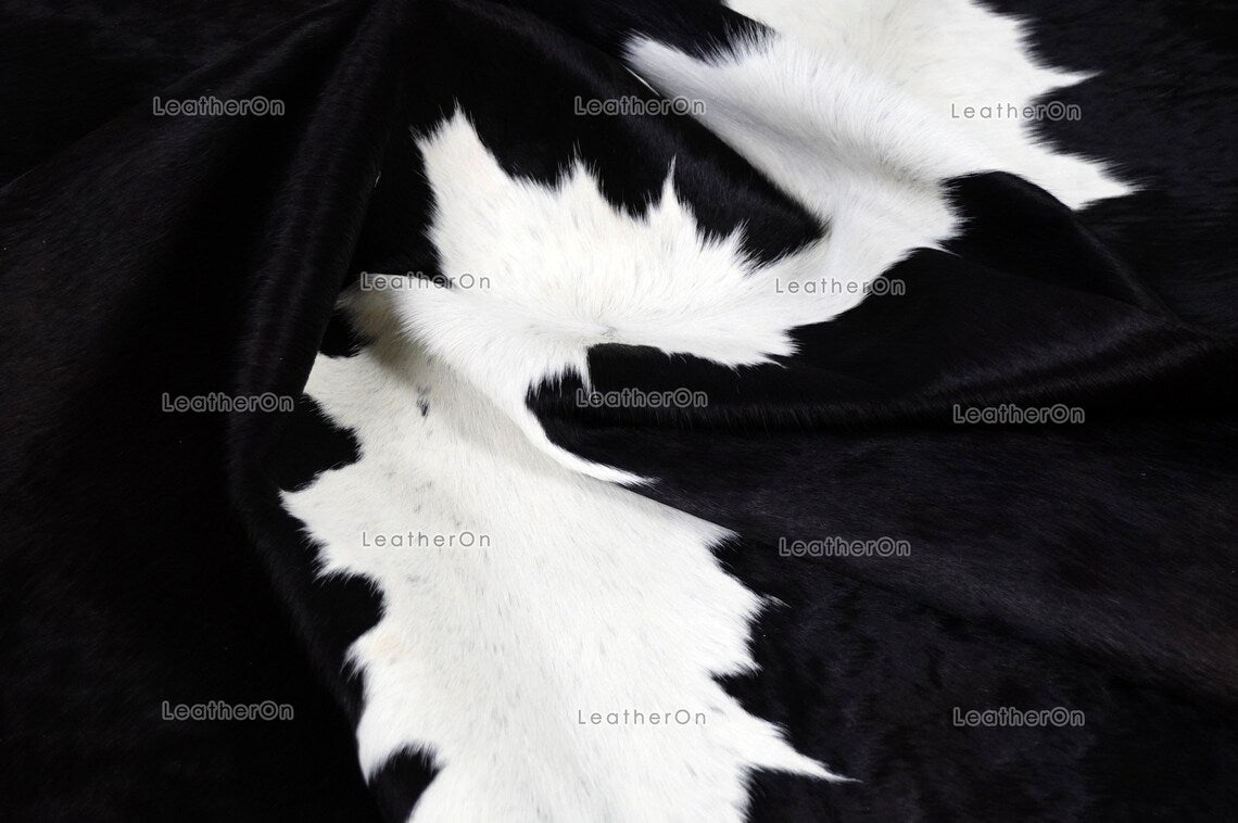 Black White Cowhide (5 X 5 ft.) Medium Size Exact As Photo Cowhide RUG | 100% Natural Cowhide Rug | Real Hair-on Cowhide Leather Rug | C852