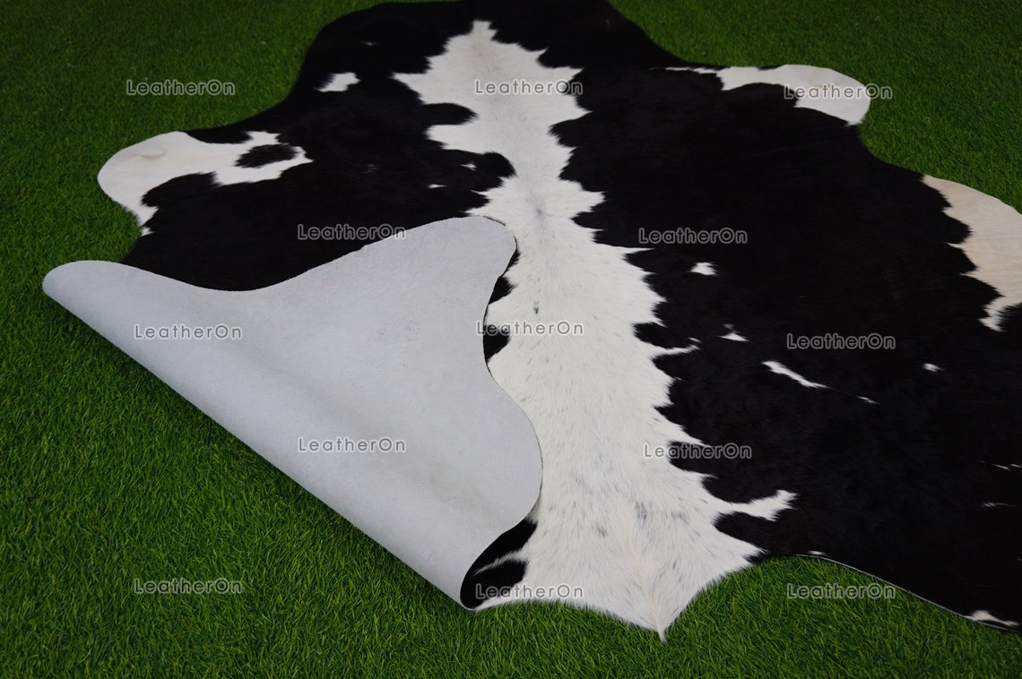 Black White Cowhide (5 X 5 ft.) Medium Size Exact As Photo Cowhide RUG | 100% Natural Cowhide Rug | Real Hair-on Cowhide Leather Rug | C852