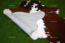 Load image into Gallery viewer, Brown White Small (3.5 X 4 ft.) Exact As Photo Cowhide Rug | 100% Natural Cowhide Area Rug | Real Hair-on Leather Cowhide Rug | C854
