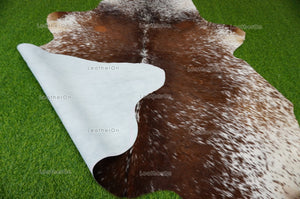 Tricolor Cowhide (5 X 4.8 ft.) Medium Size Exact As Photo Cowhide RUG | 100% Natural Cowhide Rug | Real Hair-on Cowhide Leather Rug | C856