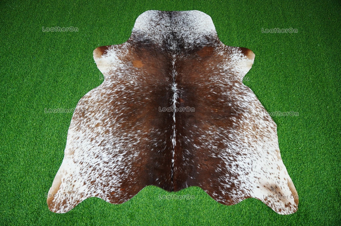 Tricolor Cowhide (5 X 4.8 ft.) Medium Size Exact As Photo Cowhide RUG | 100% Natural Cowhide Rug | Real Hair-on Cowhide Leather Rug | C856