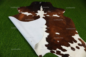 Tricolor Small (4.9 X 4.7 ft.) Exact As Photo Cowhide Rug | 100% Natural Cowhide Area Rug | Real Hair-on Leather Cowhide Rug | C860