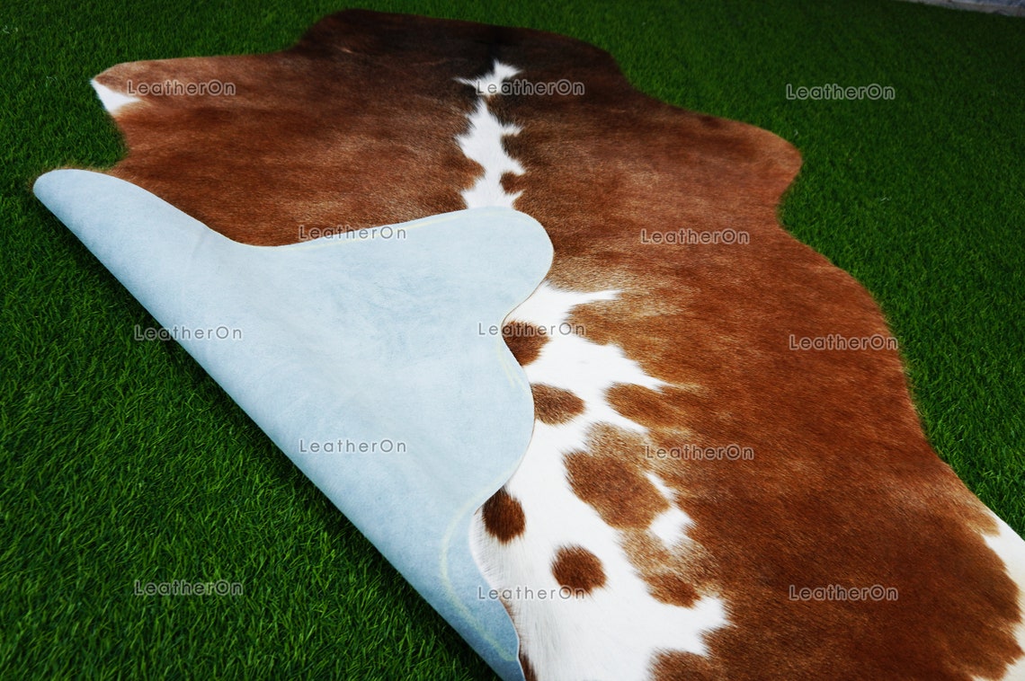 Tricolor Small (4 X 4 ft.) Exact As Photo Cowhide Rug | 100% Natural Cowhide Area Rug | Real Hair-on Leather Cowhide Rug | C861