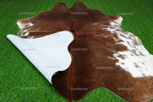 Tricolor Cowhide (5 X 5 ft.) Medium Size Exact As Photo Cowhide RUG | 100% Natural Cowhide Rug | Real Hair-on Cowhide Leather Rug | C862