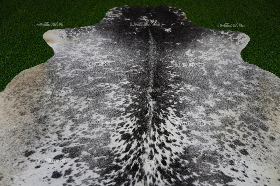 Gray White Cowhide (5 X 5 ft.) Medium Size Exact As Photo Cowhide RUG | 100% Natural Cowhide Rug | Real Hair-on Cowhide Leather Rug | C868