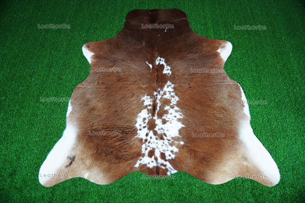 Brown White Cowhide (5 X 5 ft.) Medium Size Exact As Photo Cowhide RUG | 100% Natural Cowhide Rug | Real Hair-on Cowhide Leather Rug | C869
