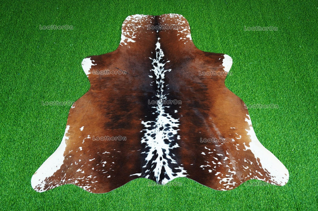 Tricolor Cowhide (5 X 5 ft.) Medium Size Exact As Photo Cowhide RUG | 100% Natural Cowhide Rug | Real Hair-on Cowhide Leather Rug | C870