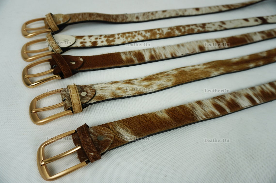 Genuine COWHIDE BELTS with Full Grain Leather Backside | Unisex 100% Natural Cow hide Belts | REAL Hair on Leather Belts | BLT16