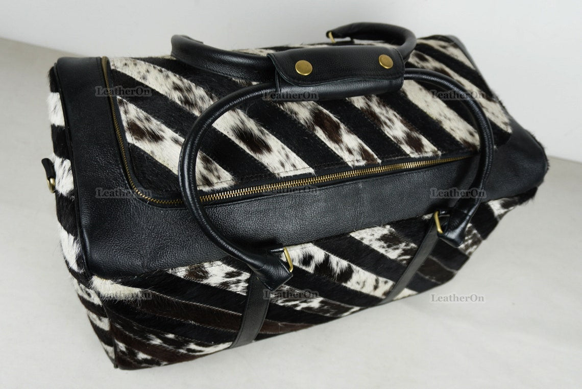 Large Duffel Bag!! Cowhide Patchwork Duffel Bag | Hair-On-Leather Travel Bag | Cow Skin Luggage Bag | Handmade Cowhide Duffel Bag | DB101